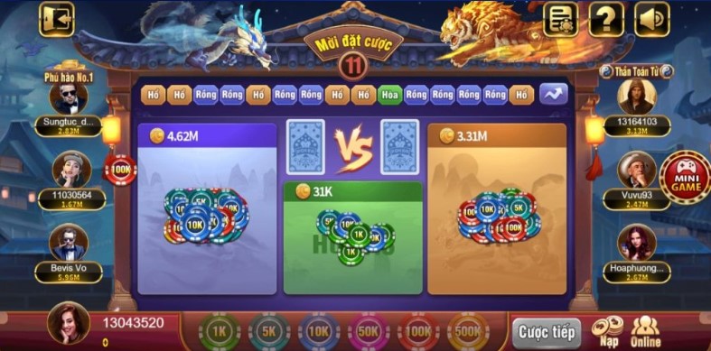 Tựa game bài Rồng Hổ tại nhà cái Vz99